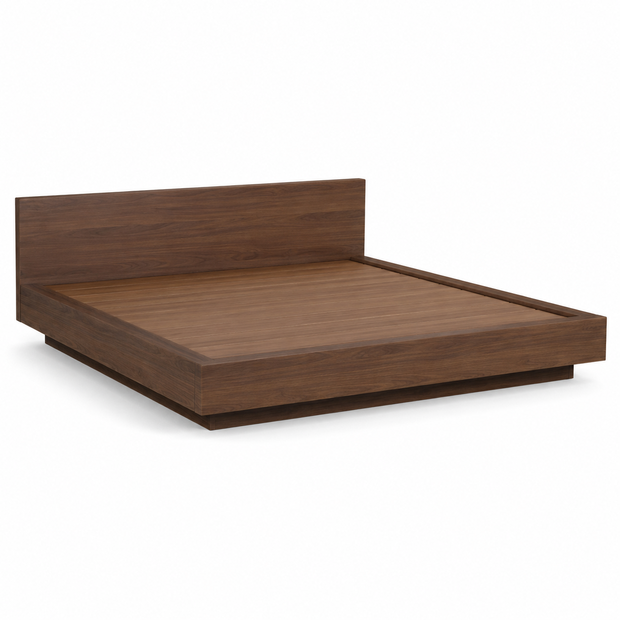 Minimalistisches Plattformbett Nussbaumoptik mit niedrigem Rahmen 160x200 cm