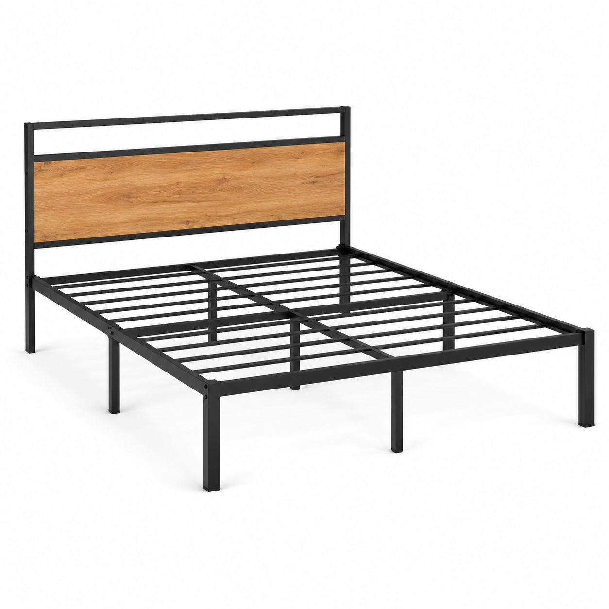 Industrial Bettgestell Schwarz und Eiche mit Metallrahmen 160x200 cm
