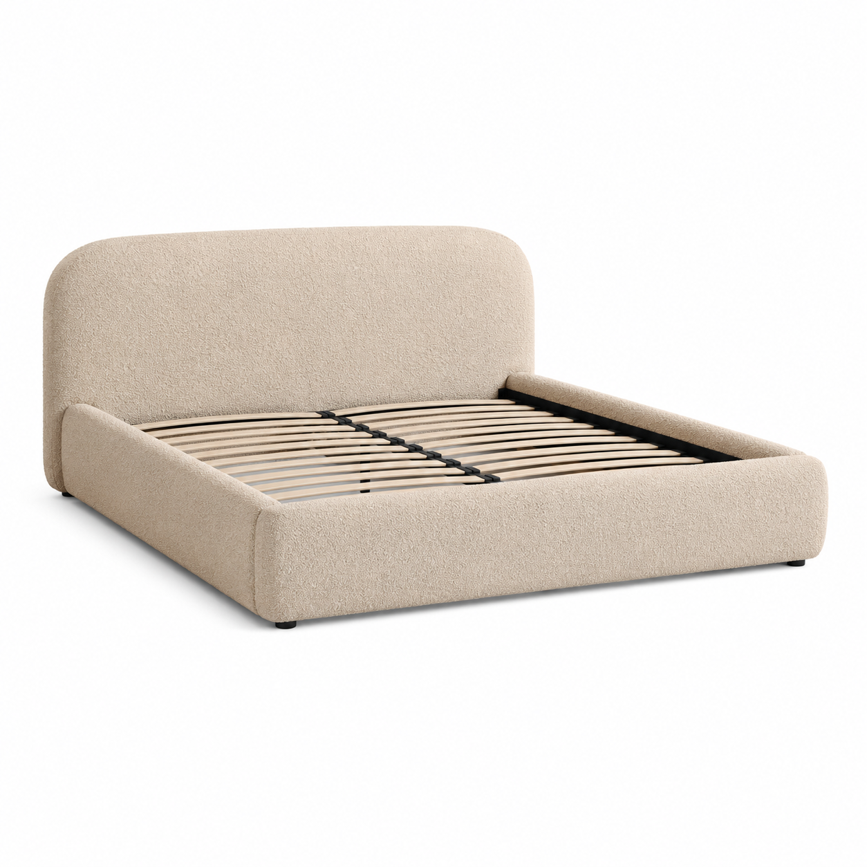 Bouclé Polsterbett Beige mit abgerundetem Kopfteil 160x200 cm