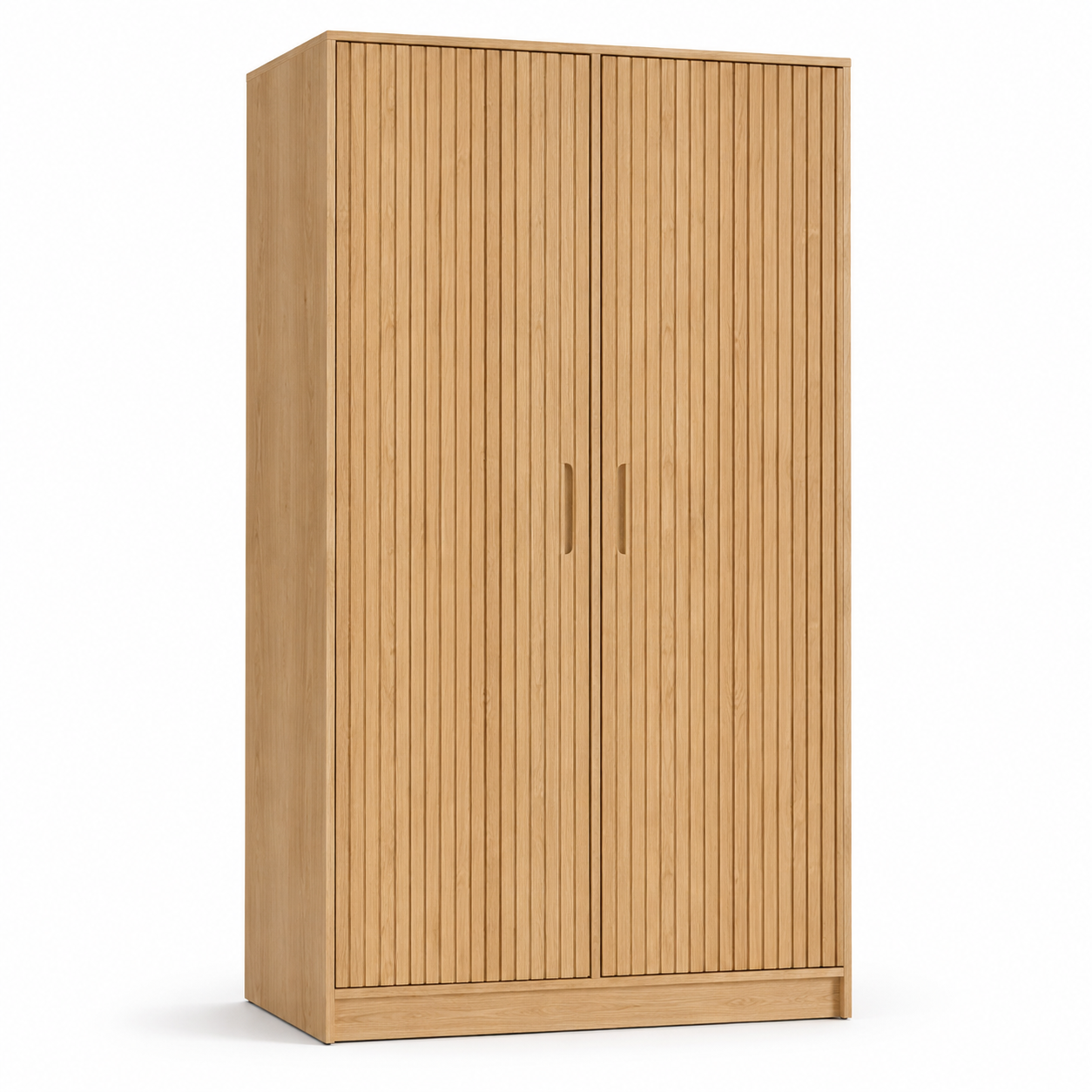Japandi Kleiderschrank Eiche Natur mit Lamellentüren 120x58x200 cm