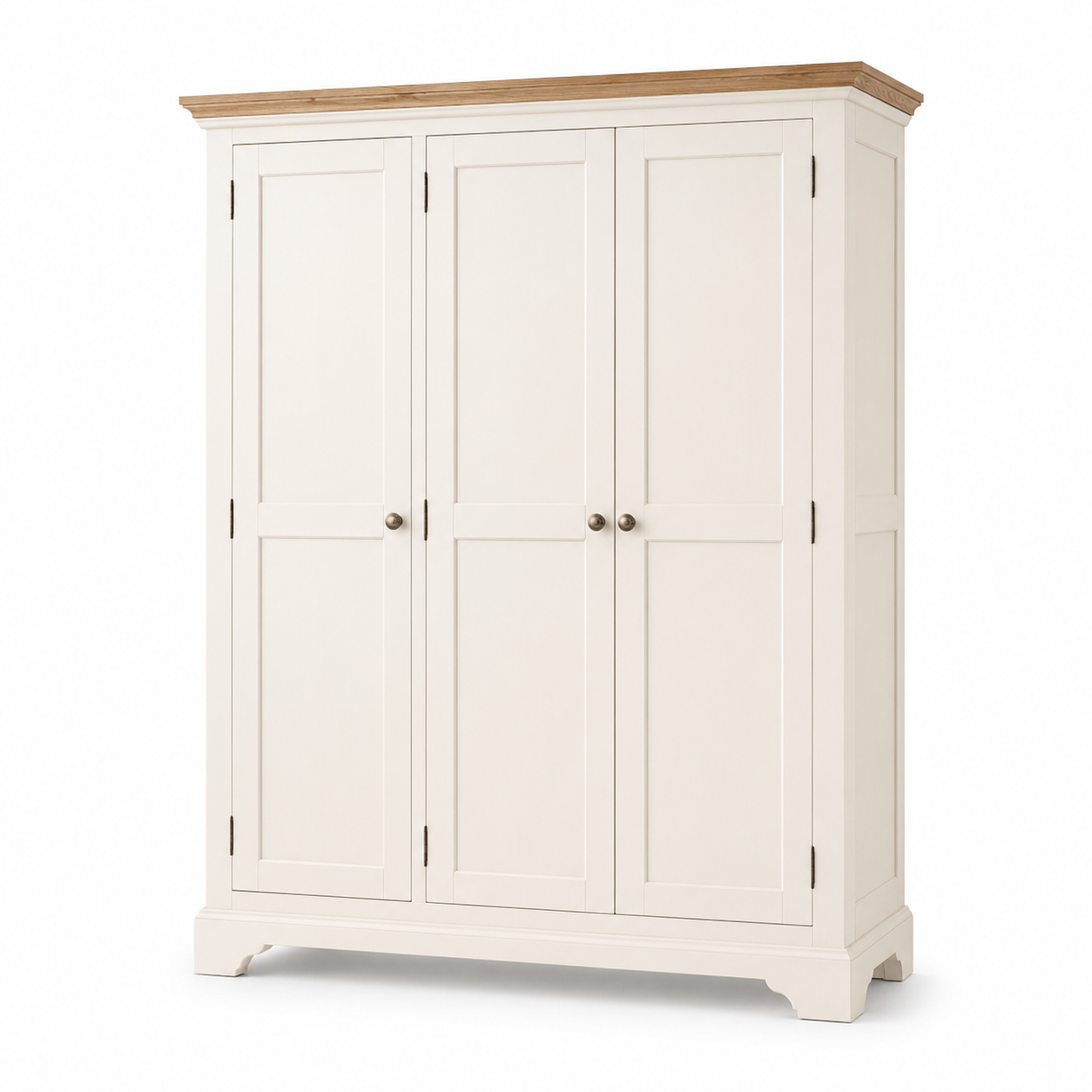 Landhaus Kleiderschrank Cremeweiß mit drei Türen 150x60x205 cm