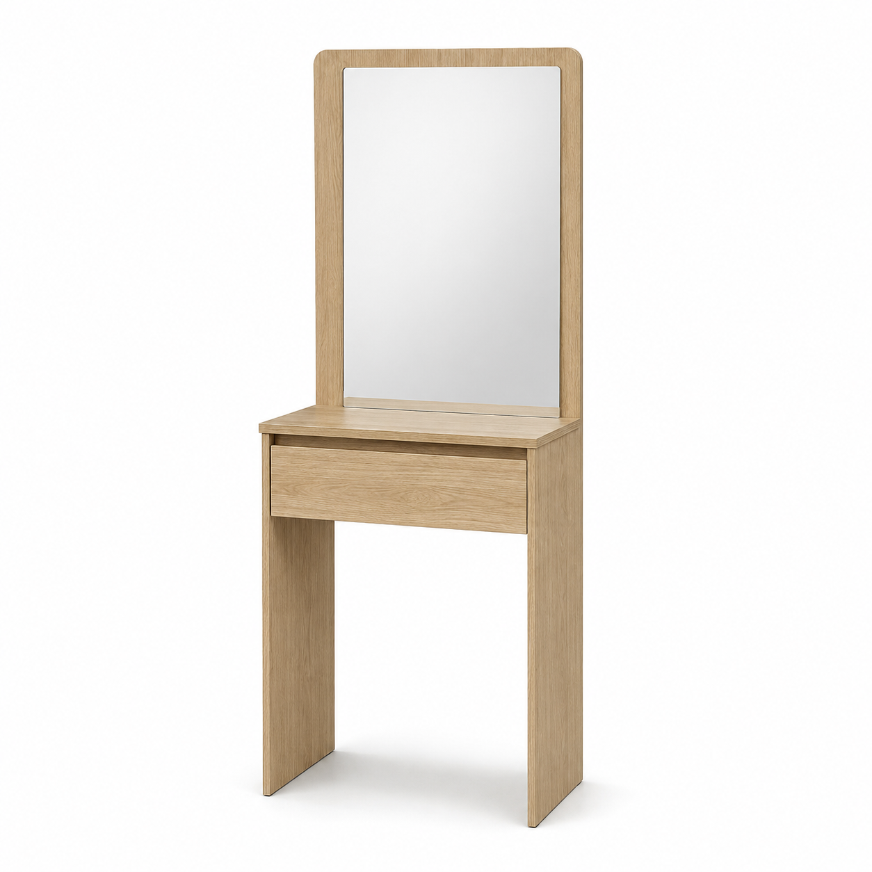Schmaler Schminktisch Eiche Hell mit Spiegel 80x40x128 cm